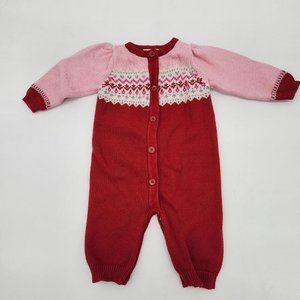 Cherokee Baby Fair Isle Knit Sweater Body Suit Red Pink White 3 Months